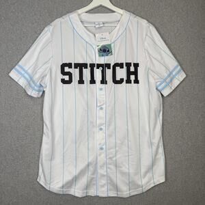 Disney Lilo Stitch Size L White Blue Baseball Jersey Short Sleeve Shirt